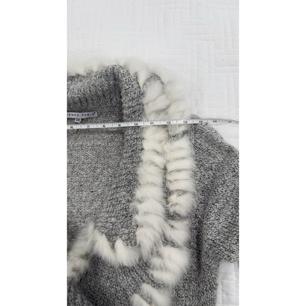 Tempo Paris Gray Knit Faux Fur Trim Longline Cardigan Sweater Bell Sleeve S/M - Picture 6 of 9